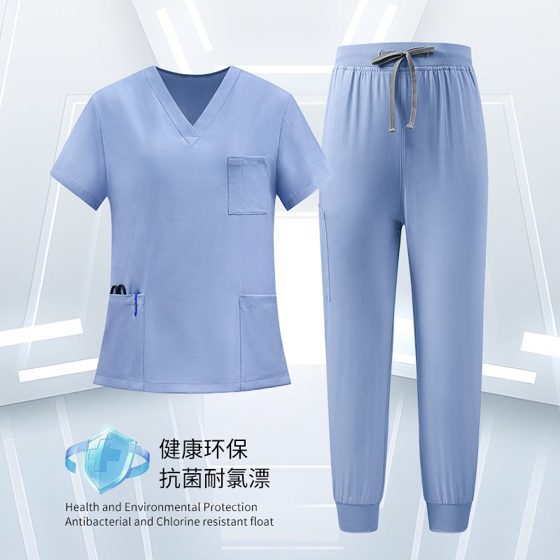 Short-Sleeve Scrub Tops Beauty Salon Workwear Hospital Set Nurse Uniform Quick-Dry Work Uniform Clothing Long Pants - Image 1